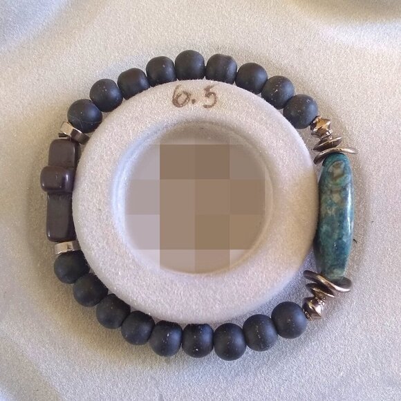 Blue Gray & Black - Crazy Lace Agate + Cross Bracelet - 6-6.5" Wrists ~ Faith! - Picture 5 of 8